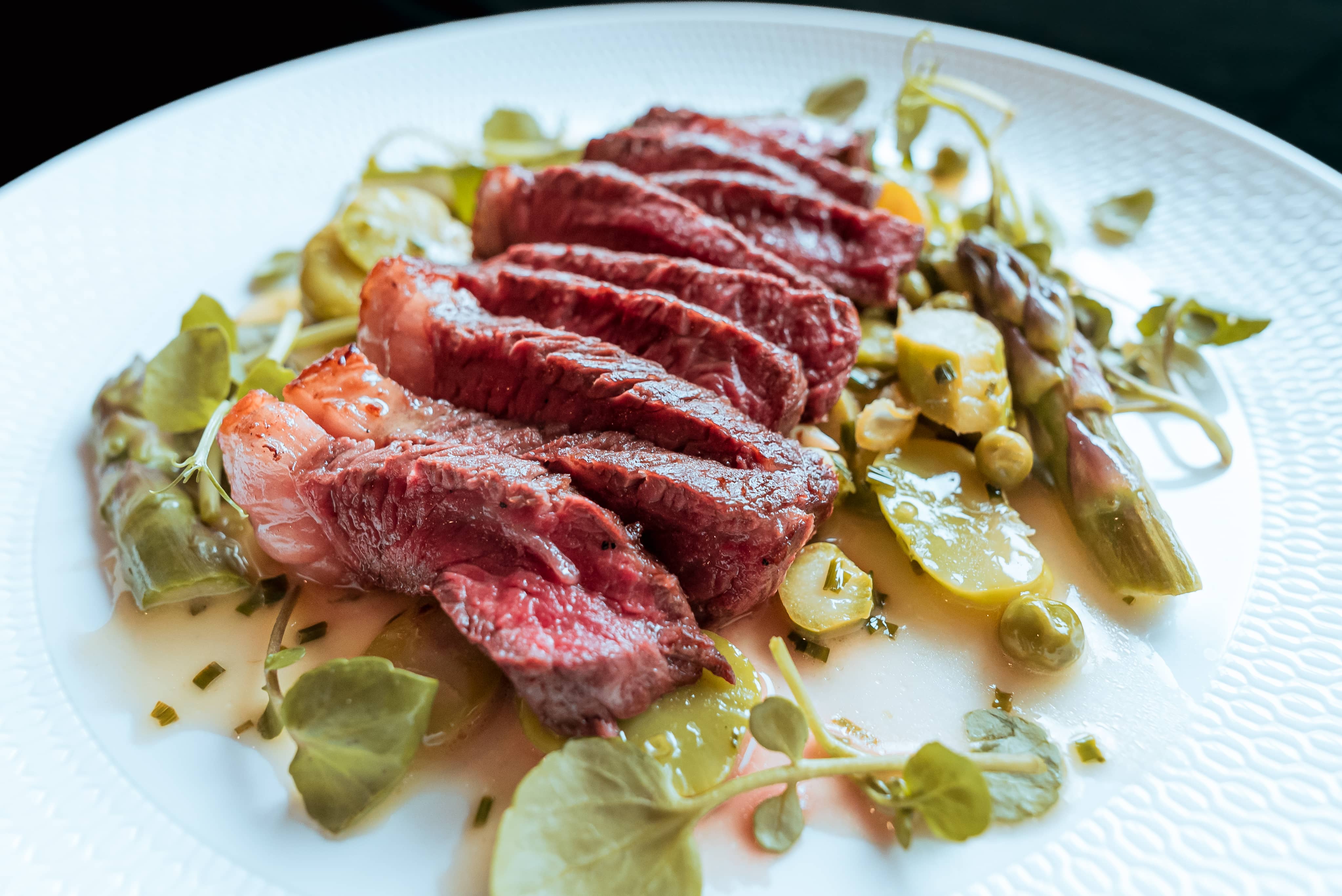Picanha with Asparagus, Peas, Beans, Spring Herbs, Minty Butter sauce